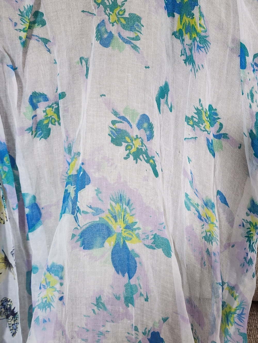 Lightweight Butterfly & Floral Scarves - Blue, Yellow, White Set Of 2 - Picture 8 of 10